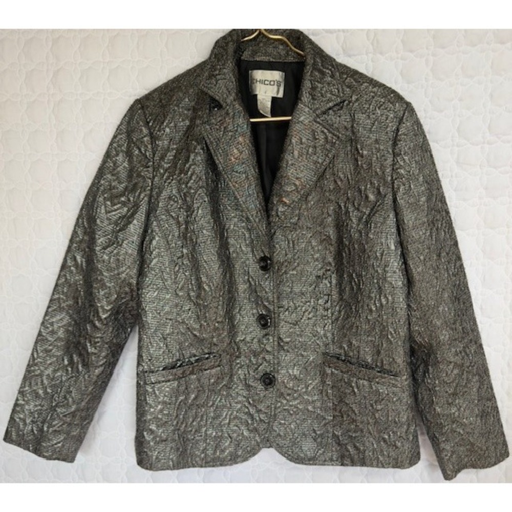 Chico's Blazer Women's Size Button Shimmer Metallic Glitz Glam Corporate Shimmer